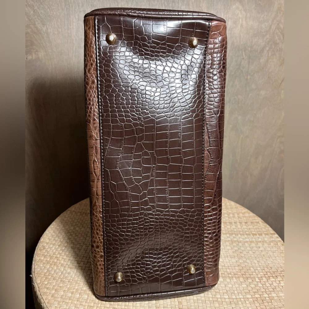 Loft Ann Taylor Brown Leather Faux Croc Handbag